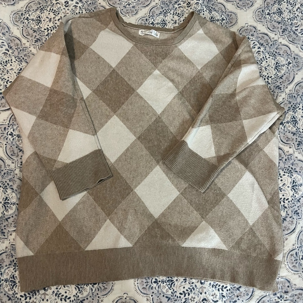 89th & Madison Men's Argyle Crewneck Sweater - Brown and Cream